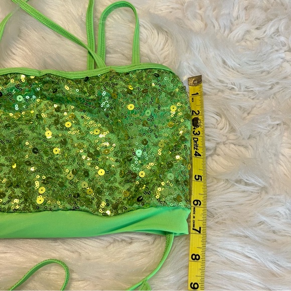 Ferreira Dance Sequin Crop Top w/ Tie Strap Detail Size Small Adult Green - Picture 9 of 10